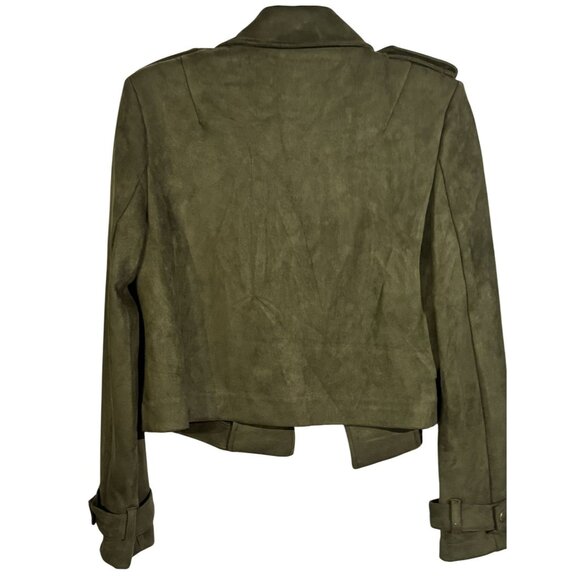 Nanette Lepore Womens Olive Green Faux Suede Cropped Jacket M - Picture 3 of 8